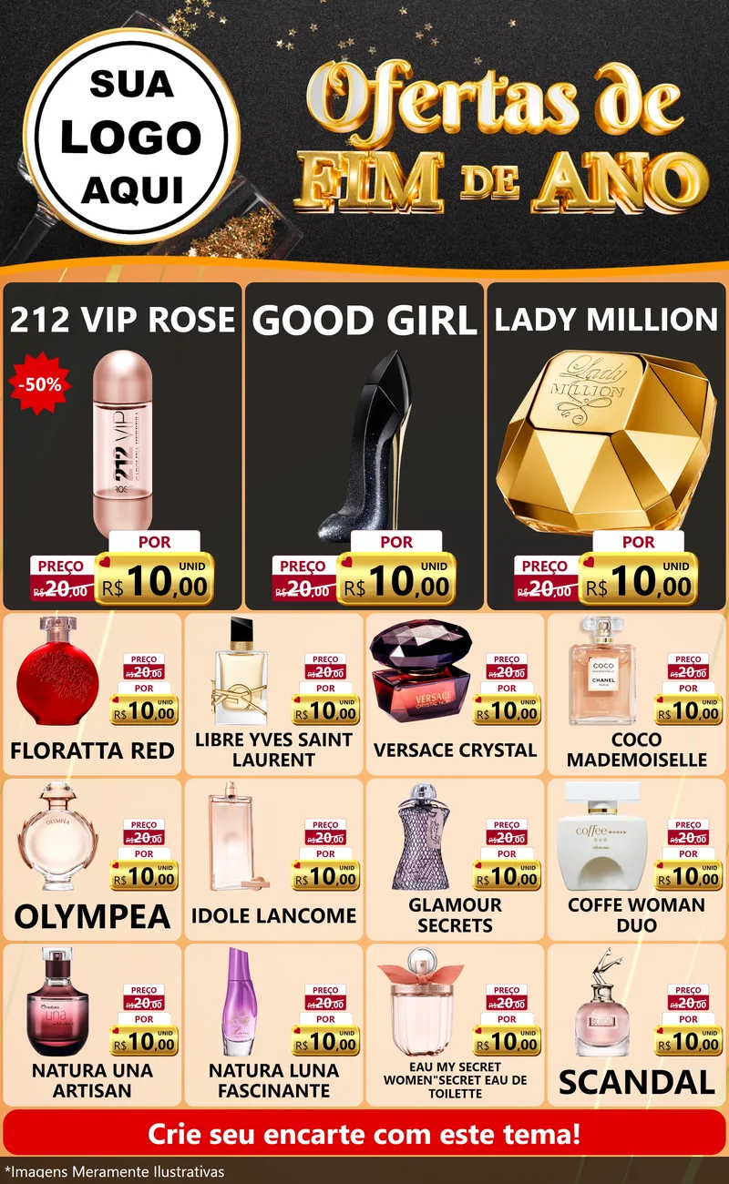Modelo de Encarte para Encarte Grande com o tema Ofertas de Fim de Ano para Perfumes