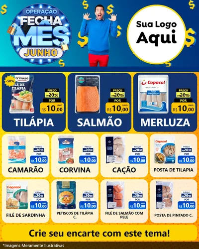 Modelo de Rede Social para Feed Instagram com o tema Operação Fecha Mês, Junho para Peixaria