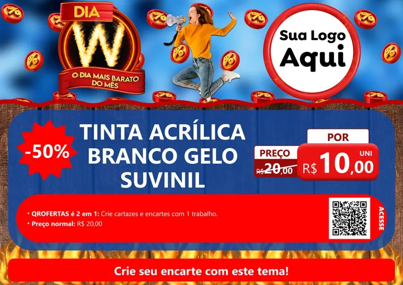 Modelo de Cartaz para Cartaz A4 Horizontal com o tema Dia W - O Dia Mais Barato Do Mês para Tintas e Ferramentas