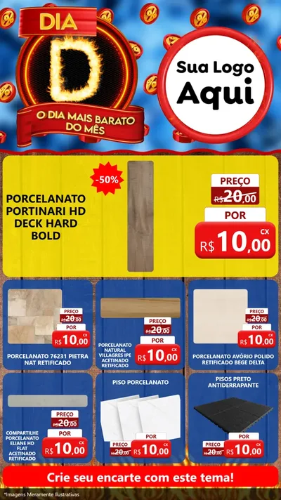 Modelo de Rede Social para Stories com o tema Dia D - O Dia Mais Barato Do Mês para Pisos e revestimentos