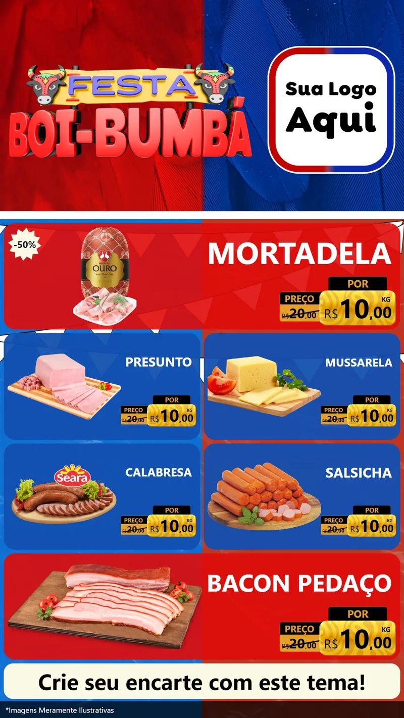 Modelo de TV para TV Vertical com o tema Festa Boi Bumbá para Frios e Laticínios