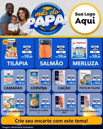 Modelo de Rede Social para Feed Instagram com o tema Ofertas Imperdíveis Mês Do Papai para Peixaria