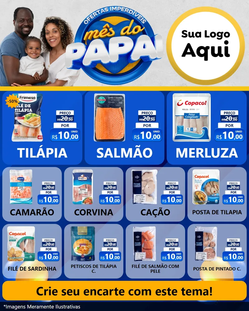 Modelo de Rede Social para Feed Instagram com o tema Ofertas Imperdíveis Mês Do Papai para Peixaria