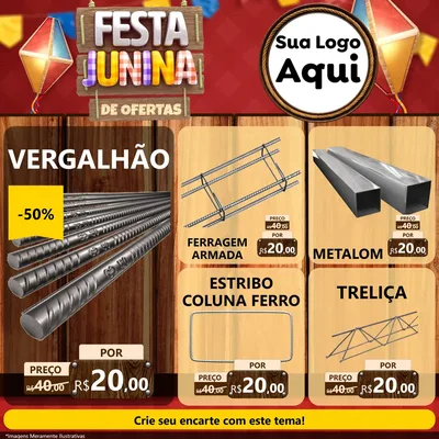 Modelo de Rede Social para Feed Facebook com o tema Festa Junina de Ofertas para Ferragens