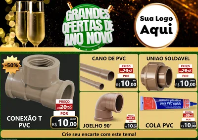 Modelo de Encarte para Encarte A4 Horizontal com o tema Grandes Ofertas de Ano Novo para Tubos e conexões