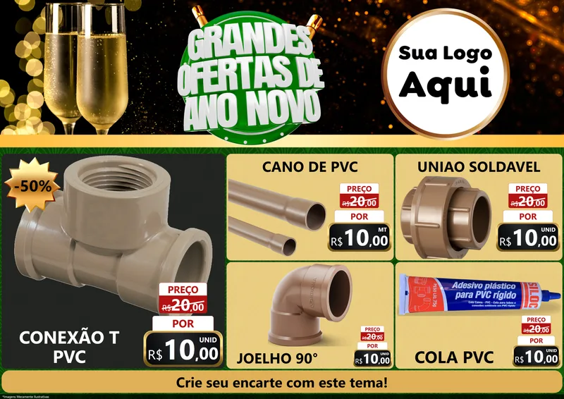Modelo de Encarte para Encarte A4 Horizontal com o tema Grandes Ofertas de Ano Novo para Tubos e conexões