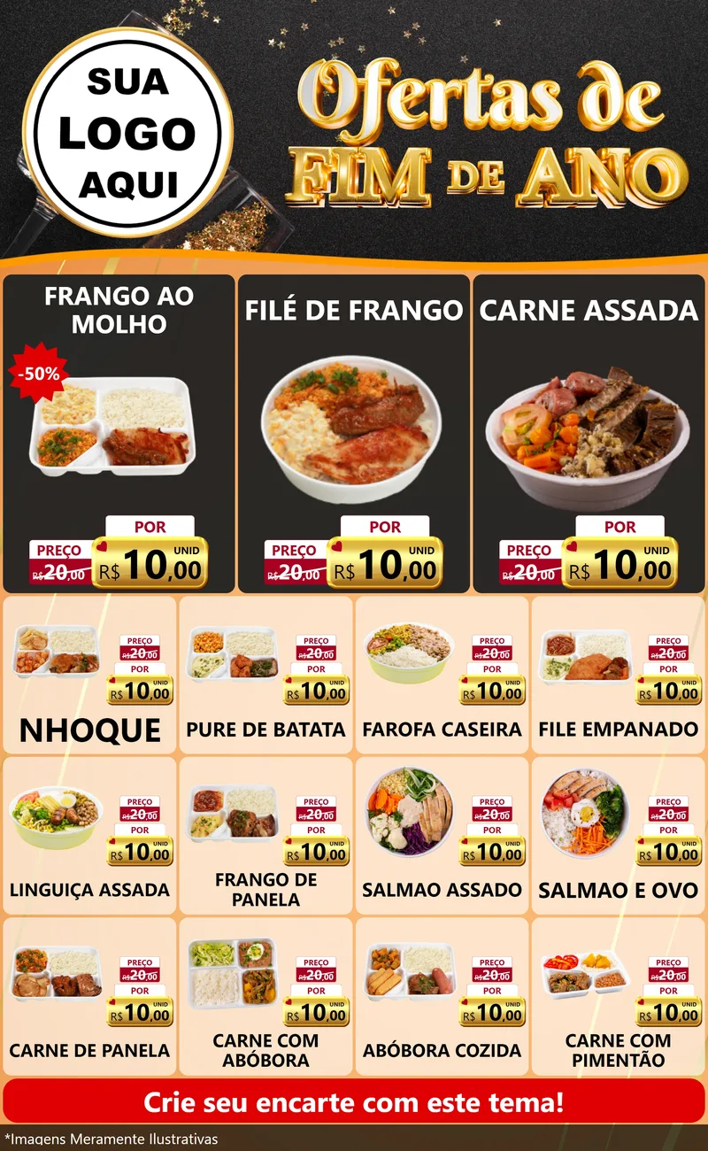 Modelo de Encarte para Encarte Grande com o tema Ofertas de Fim de Ano para Restaurante