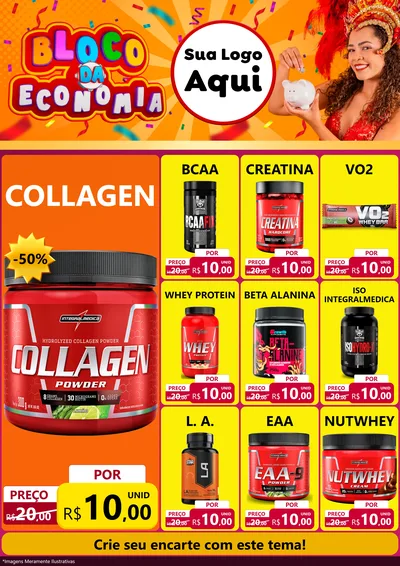 Modelo de Encarte para Encarte A4 Vertical com o tema Bloco da Economia para Suplementos alimentares