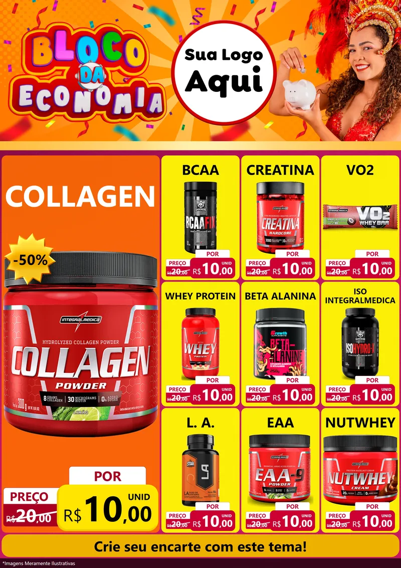 Modelo de Encarte para Encarte A4 Vertical com o tema Bloco da Economia para Suplementos alimentares