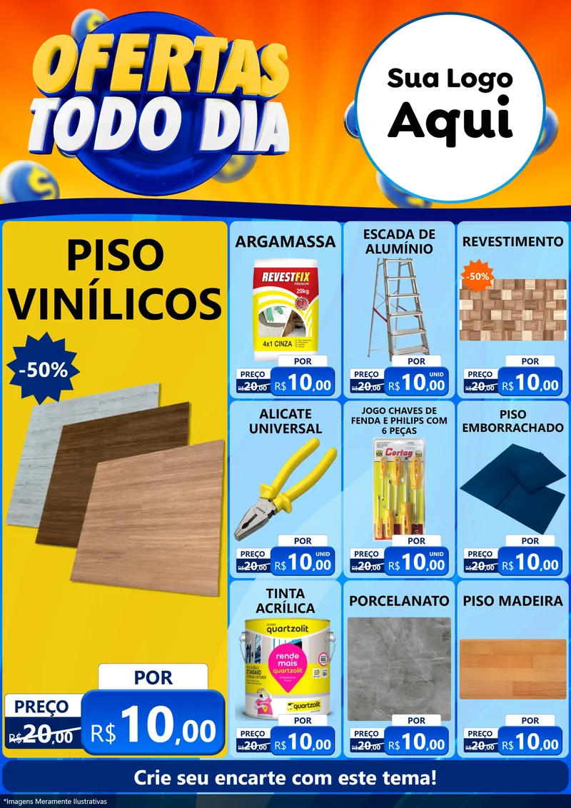 Modelo de Encarte para Encarte A4 Vertical com o tema Ofertas Todo Dia para Material para Construção