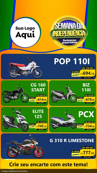 Modelo de TV para TV Vertical com o tema Semana da Independência Declaramos Preços Baixos para Concessionaria de Motos