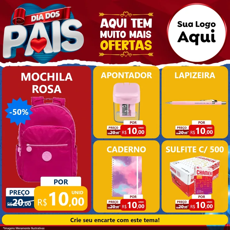 Modelo de Rede Social para Feed Facebook com o tema Dia dos Pais para Papelaria