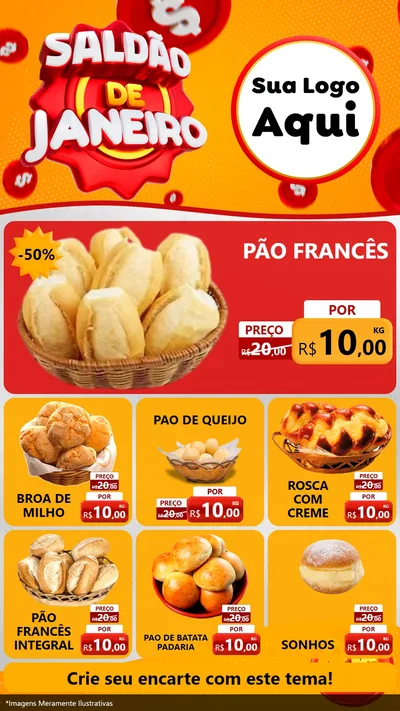 Modelo de Rede Social para Stories com o tema Saldão de Janeiro para Padaria