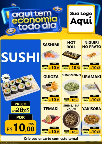 Modelo de Encarte para Encarte A4 Vertical com o tema Aqui Tem Economia Todo Dia para Comida japonesa