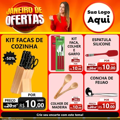 Modelo de Rede Social para Feed Facebook com o tema Janeiro de Ofertas para Utilidades Domésticas
