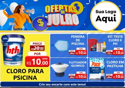 Modelo de Encarte para Encarte A4 Horizontal com o tema Ofertas de Julho para Produtos para Piscina