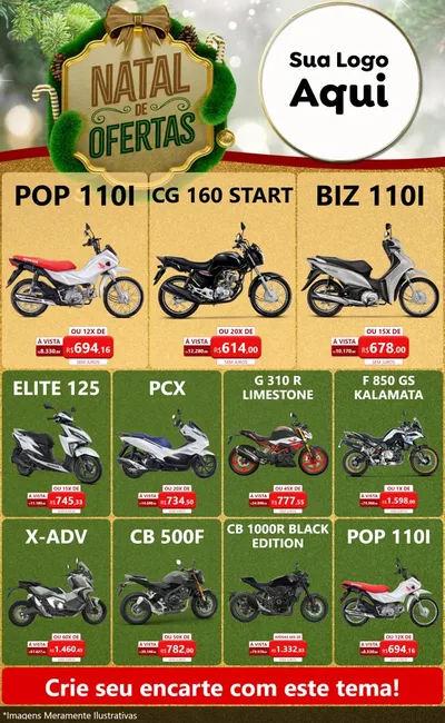 Modelo de Encarte para Encarte Grande com o tema Ofertas de Natal para Concessionaria de Motos