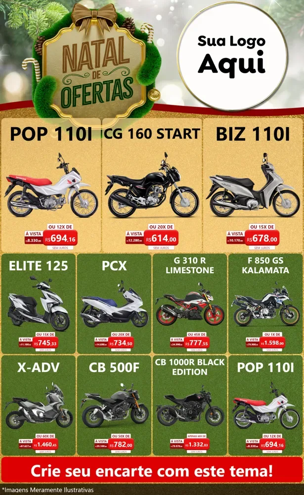 Modelo de Encarte para Encarte Grande com o tema Ofertas de Natal para Concessionaria de Motos