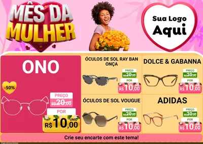 Modelo de Encarte para Encarte A4 Horizontal com o tema Mês da Mulher para Óticas