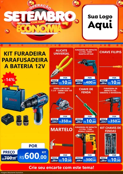 Modelo de Encarte para Encarte A4 Vertical com o tema Operação Setembro Com Muita Economia para Maquinas e Ferramentas