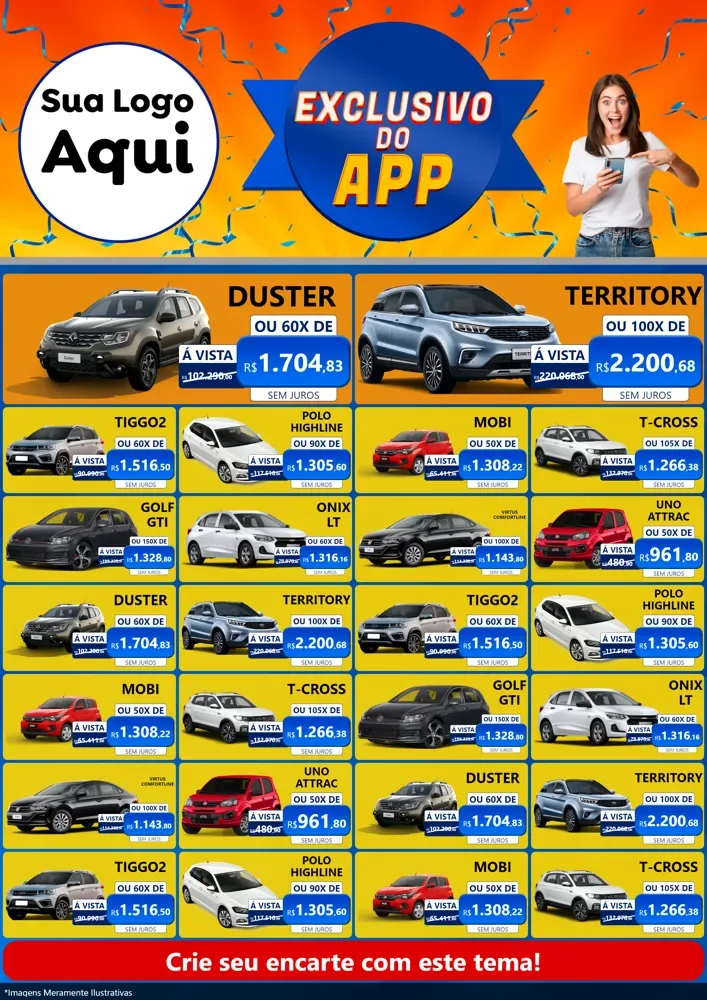 Modelo de Encarte para Encarte A4 Vertical com o tema Exclusivo do Aplicativo para Concessionaria de Carros