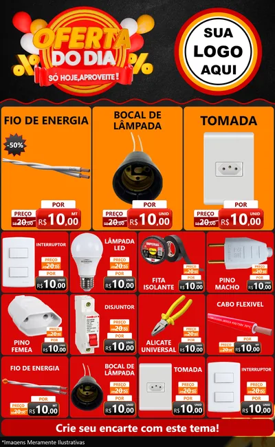 Modelo de Encarte para Encarte Grande com o tema Oferta do Dia - Só hoje, Aproveite! para Materiais Elétricos