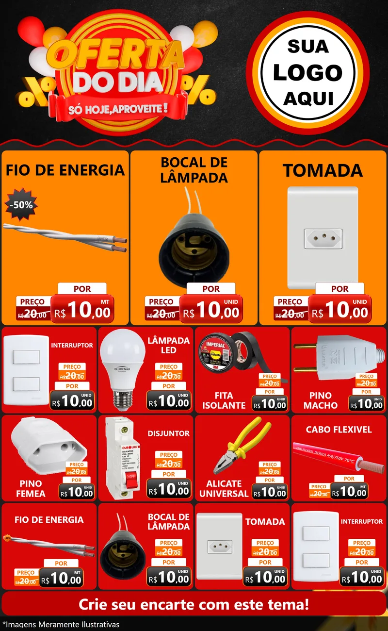Modelo de Encarte para Encarte Grande com o tema Oferta do Dia - Só hoje, Aproveite! para Materiais Elétricos