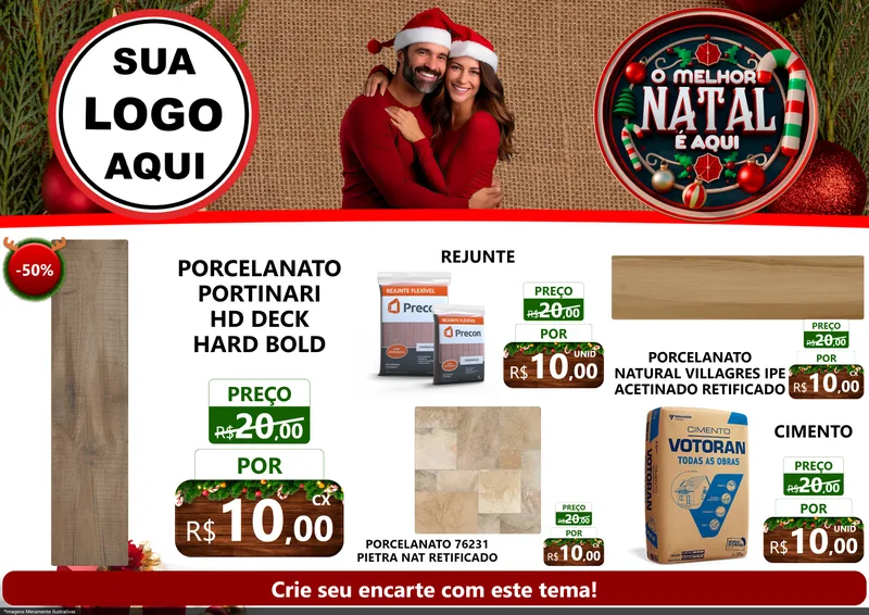 Modelo de Encarte para Encarte A4 Horizontal com o tema O Melhor Natal É Aqui para Pisos e revestimentos