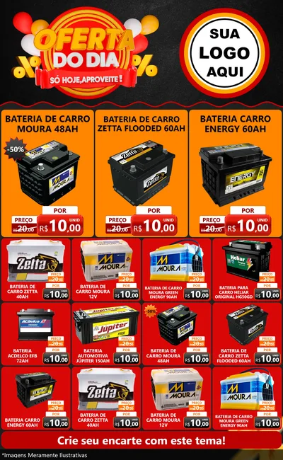 Modelo de Encarte para Encarte Grande com o tema Oferta do Dia - Só hoje, Aproveite! para Baterias Elétricas