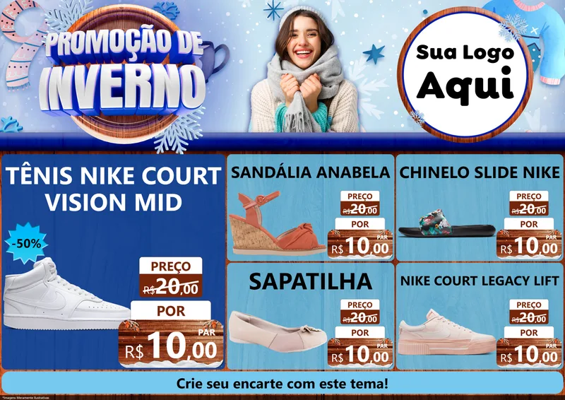 Modelo de Encarte para Encarte A4 Horizontal com o tema Promoção de Inverno para Calçados