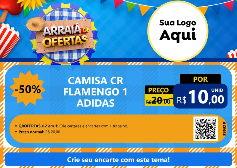 Modelo de Cartaz para Cartaz A4 Horizontal com o tema Arraiá de Ofertas para Roupas e acessórios