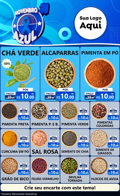 Modelo de Encarte para Encarte Grande com o tema Novembro Azul para Produtos Naturais