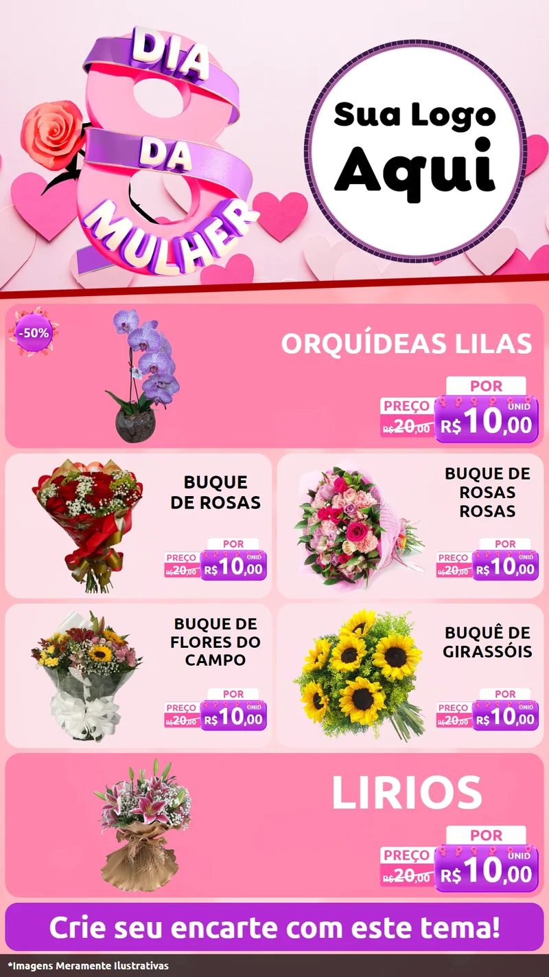 Modelo de TV para TV Vertical com o tema Dia da Mulher para Floricultura e jardim