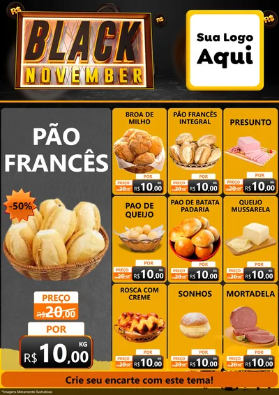 Modelo de Encarte para Encarte A4 Vertical com o tema Black November para Padaria