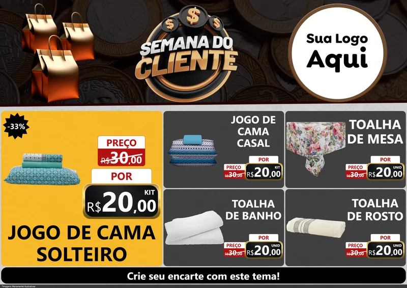 Modelo de Encarte para Encarte A4 Horizontal com o tema Semana do Cliente para Cama, Mesa e Banho