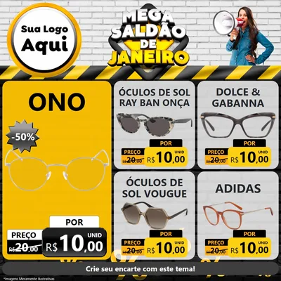 Modelo de Rede Social para Feed Facebook com o tema Mega Saldão de Janeiro para Óticas