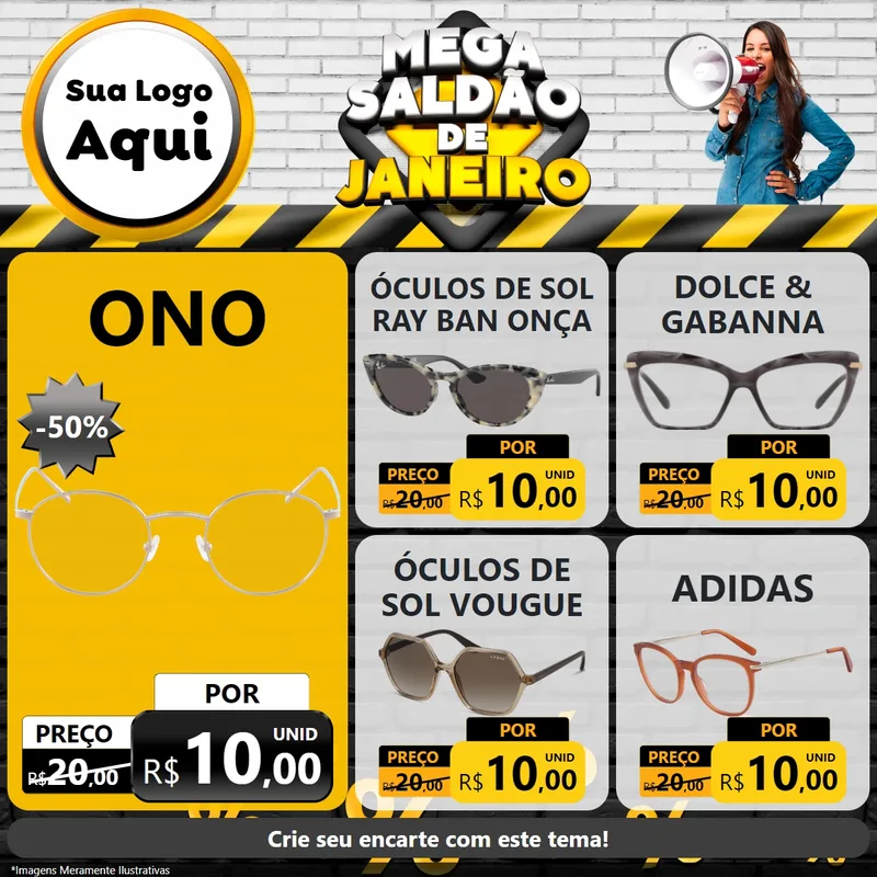 Modelo de Rede Social para Feed Facebook com o tema Mega Saldão de Janeiro para Óticas