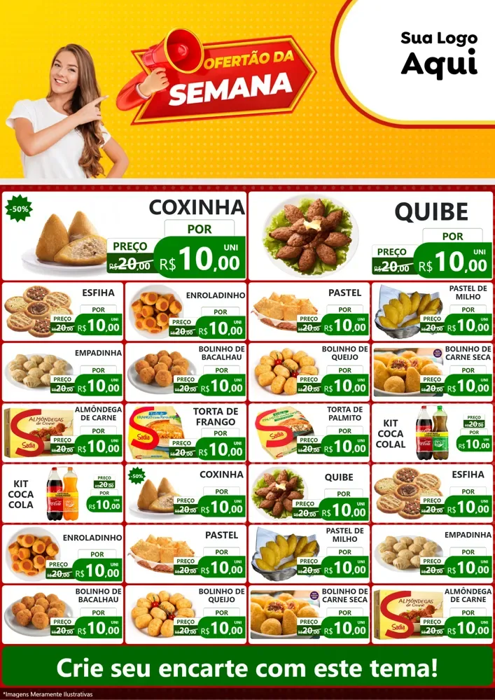 Modelo de Encarte para Encarte A4 Vertical com o tema Ofertão da Semana para Salgadaria