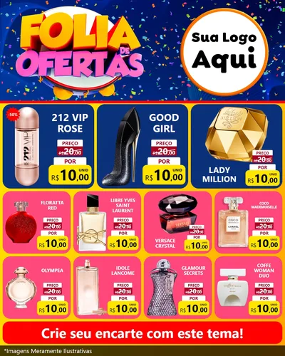 Modelo de Rede Social para Feed Instagram com o tema Folia de Ofertas para Perfumes