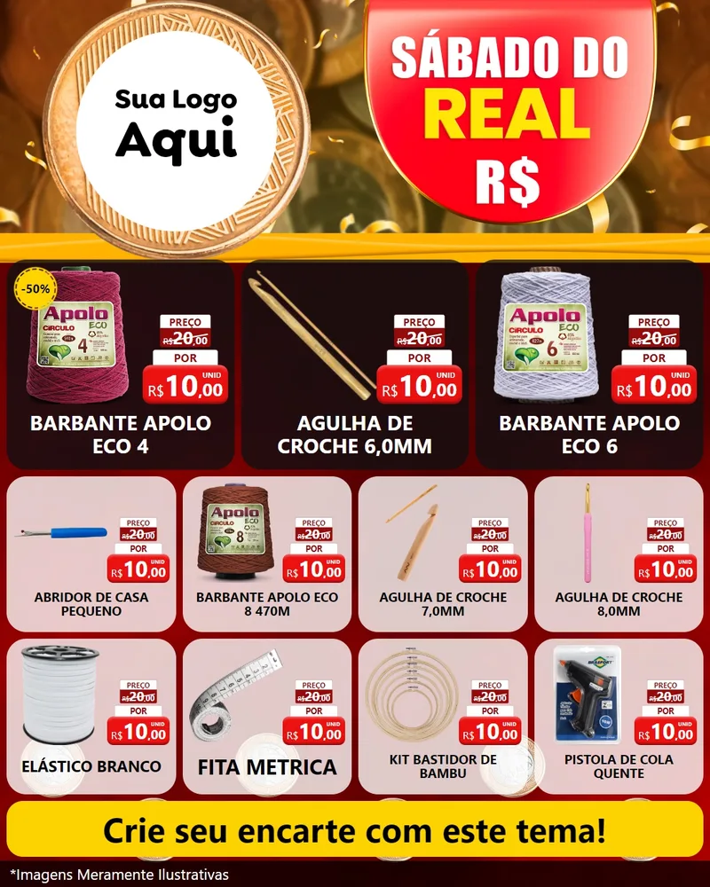 Modelo de Rede Social para Feed Instagram com o tema Sábado do Real para Armarinho e Aviamentos