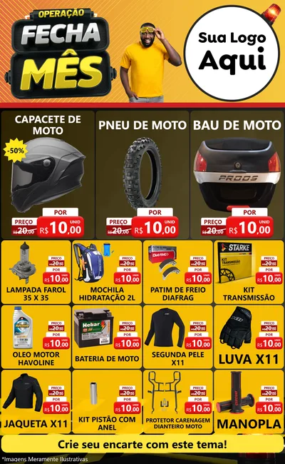 Modelo de Encarte para Encarte Grande com o tema Operação Fecha Mês para Moto peças