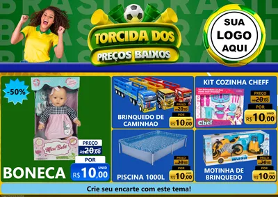 Modelo de Encarte para Encarte A4 Horizontal com o tema Torcida dos Preços Baixos para Brinquedos