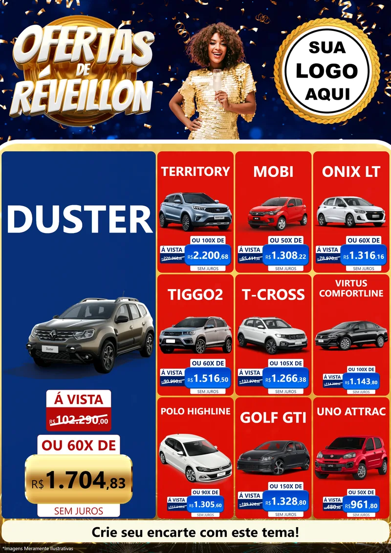 Modelo de Encarte para Encarte A4 Vertical com o tema Ofertas de Réveillon para Concessionaria de Carros