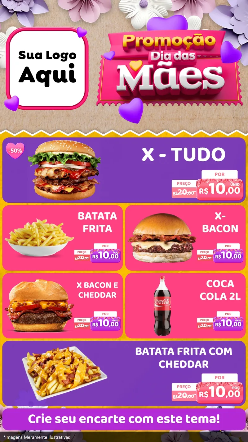 Modelo de TV para TV Vertical com o tema Promoção Dia das Mães para Hamburgueria