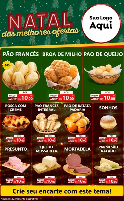 Modelo de Encarte para Encarte Grande com o tema Natal das Melhores Ofertas para Padaria