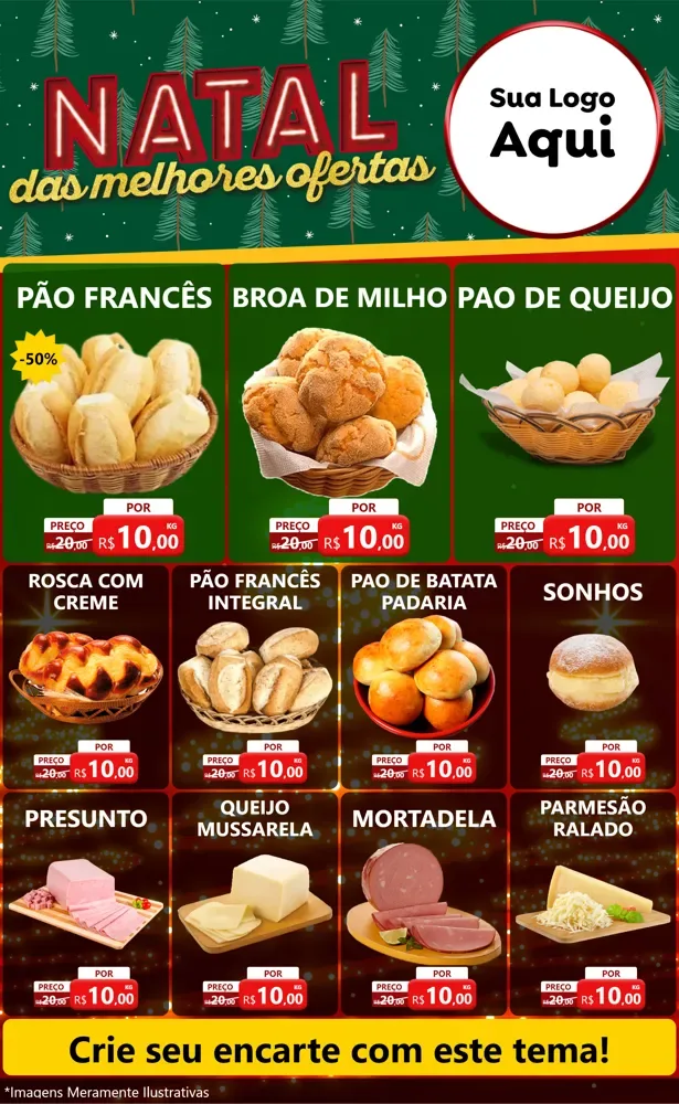 Modelo de Encarte para Encarte Grande com o tema Natal das Melhores Ofertas para Padaria