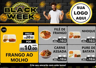Modelo de Encarte para Encarte A4 Horizontal com o tema Black Week para Restaurante