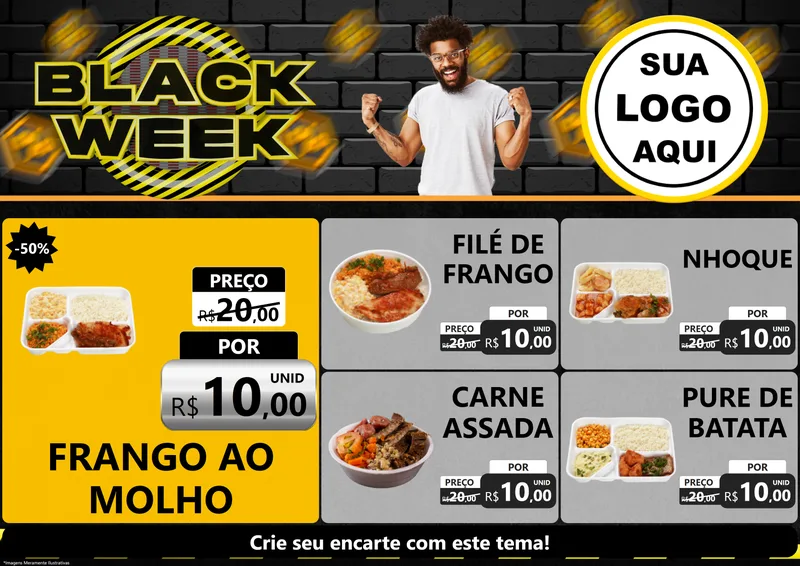 Modelo de Encarte para Encarte A4 Horizontal com o tema Black Week para Restaurante
