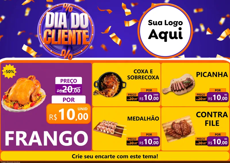 Modelo de Encarte para Encarte A4 Horizontal com o tema Dia do Cliente para Assados