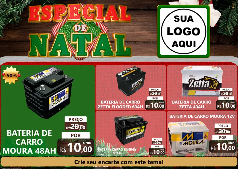 Modelo de Encarte para Encarte A4 Horizontal com o tema Especial de Natal para Baterias Elétricas